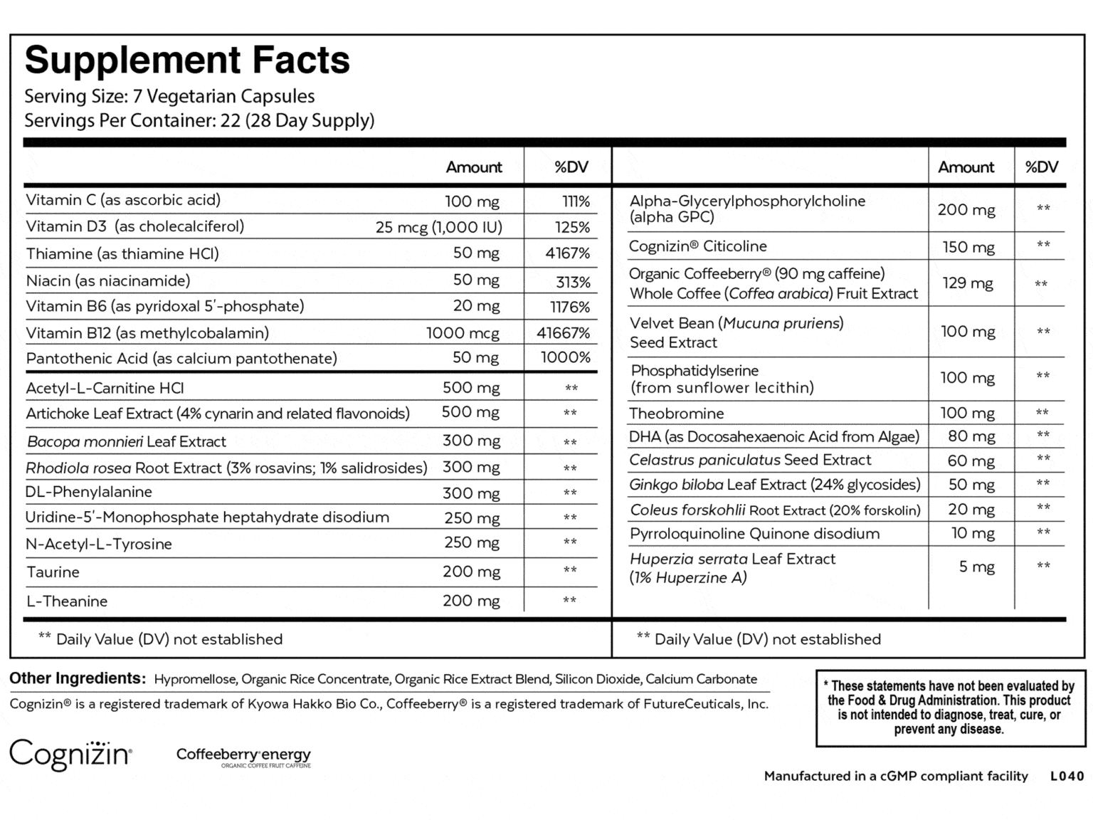 Qualia Mind Ingredients Label